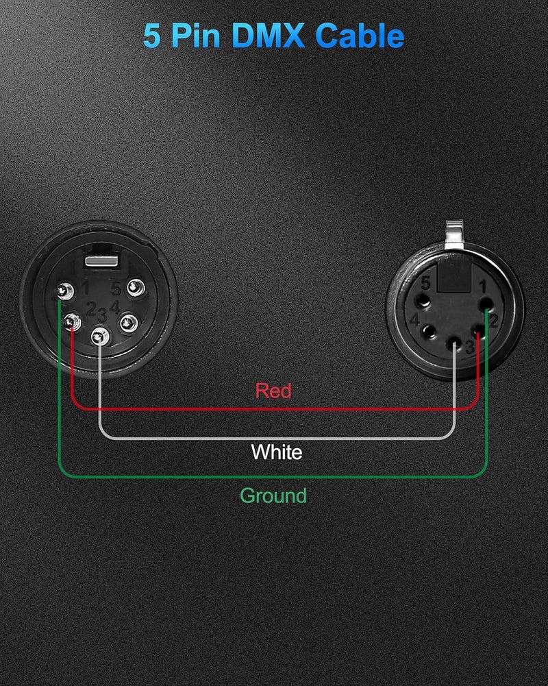 Palujorty كابل DMX 5 دبابيس بطول 10 قدم - عبوة من 2 مع 3 موصلات لإضاءة المسرح ووحدة التحكم - Image 3